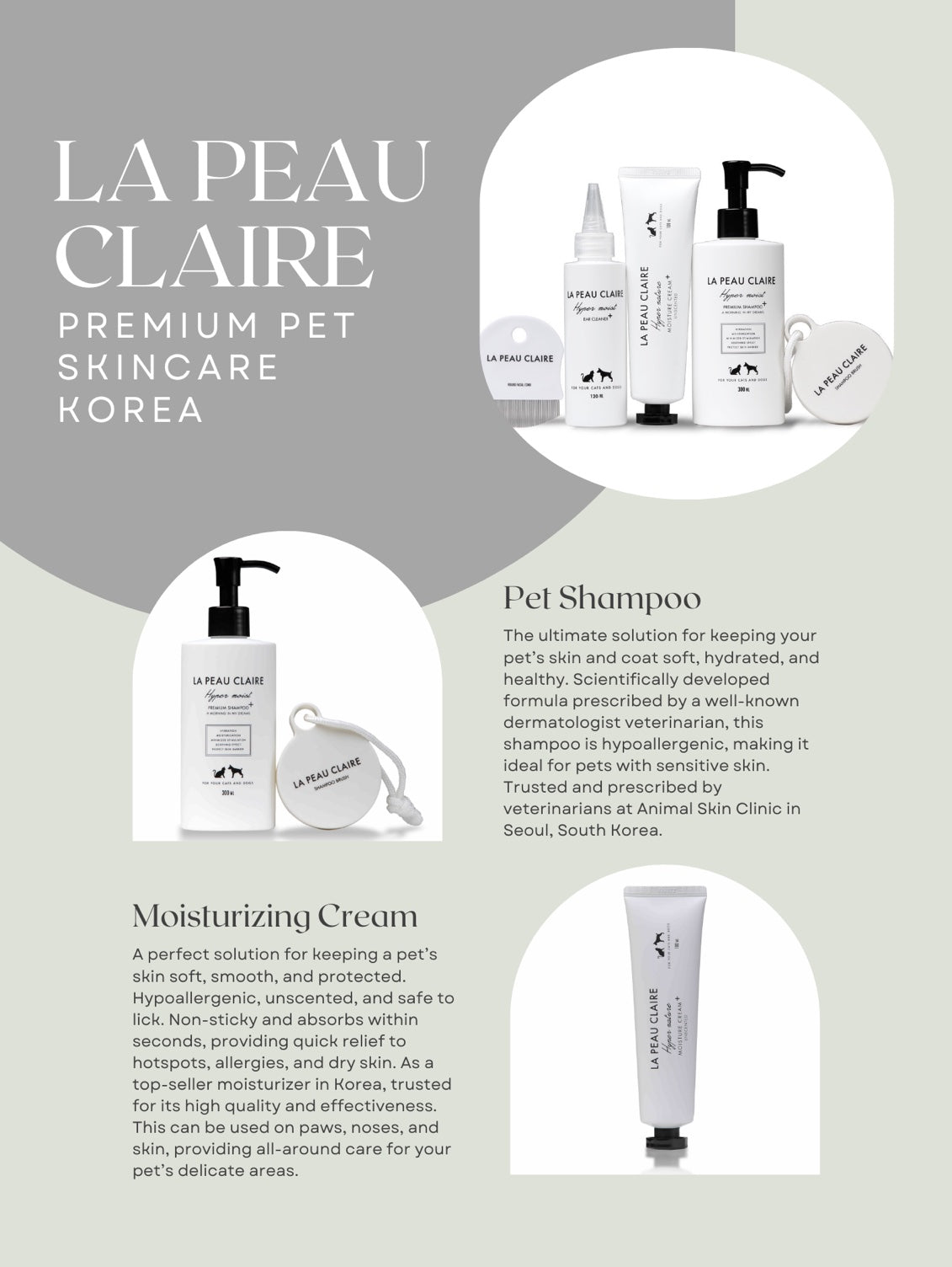 La Peau Claire Premium Pet Skincare from Korea, offering high-quality grooming products for pets with gentle, effective formulas.