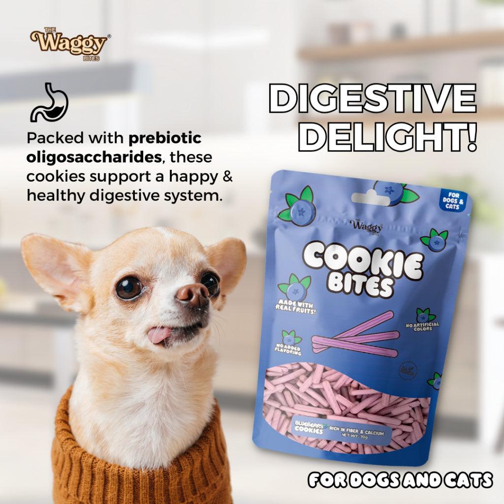 Discover Waggy Bites Cookie Bites by Luscious, featuring flavors like Apple, Melon, and Blueberry, enriched with coconut oil for improved Skin & Coat. Perfect for both cats and dogs. Buy now at Pet Friendly's for delicious dog and cat treats.