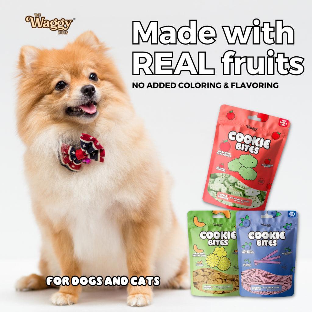 Discover Waggy Bites Cookie Bites by Luscious, featuring flavors like Apple, Melon, and Blueberry, enriched with coconut oil for improved Skin & Coat. Perfect for both cats and dogs. Buy now at Pet Friendly's for delicious dog and cat treats.